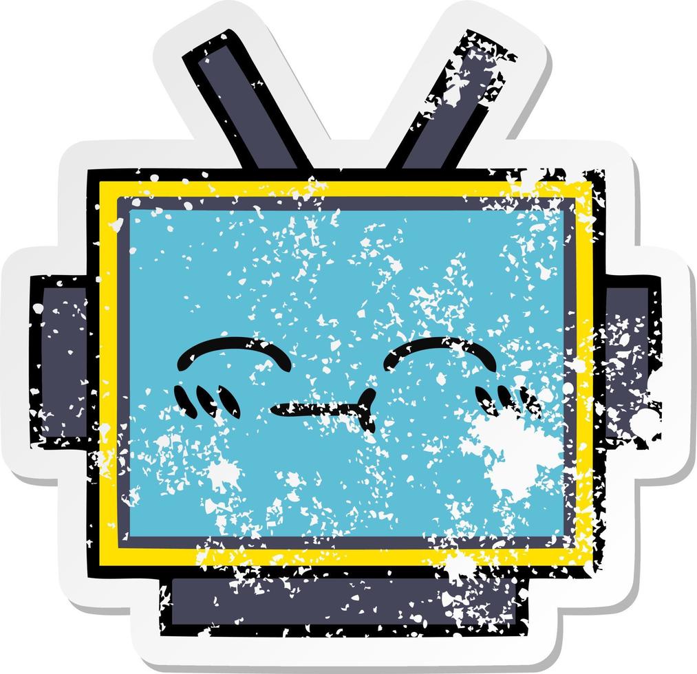 distressed sticker of a cute cartoon robot head vector