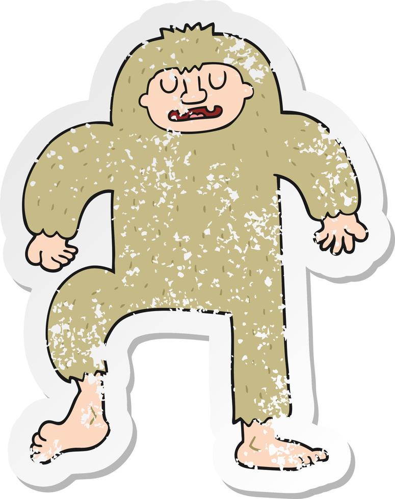 distressed sticker of a cartoon bigfoot vector