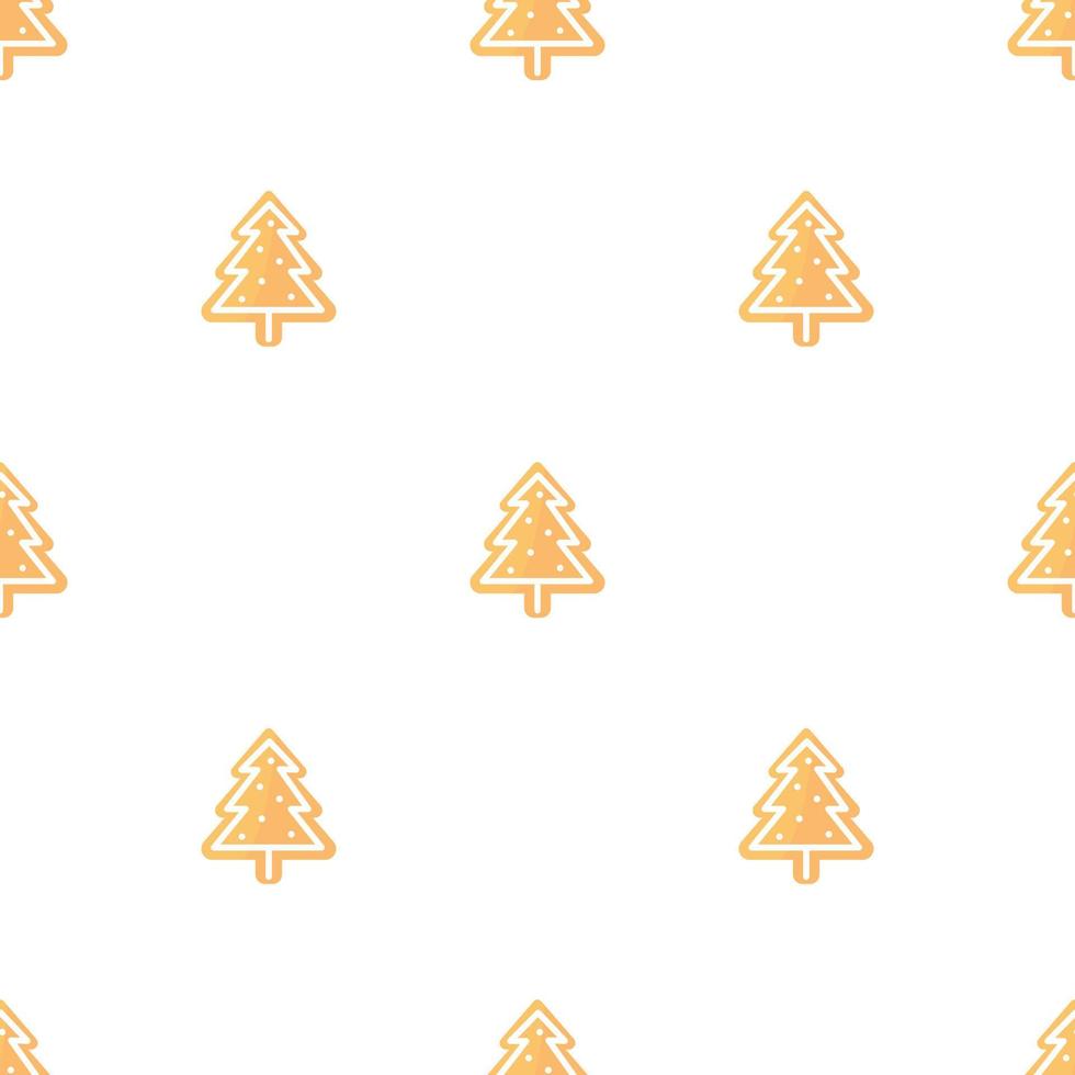 Cute seamless pattern with cartoon Christmas gingerbreads cookies-christmas tree. The New year vector food illustration background.