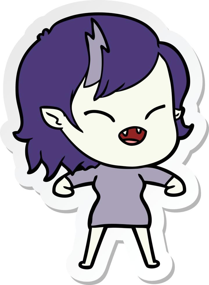 sticker of a cartoon laughing vampire girl vector