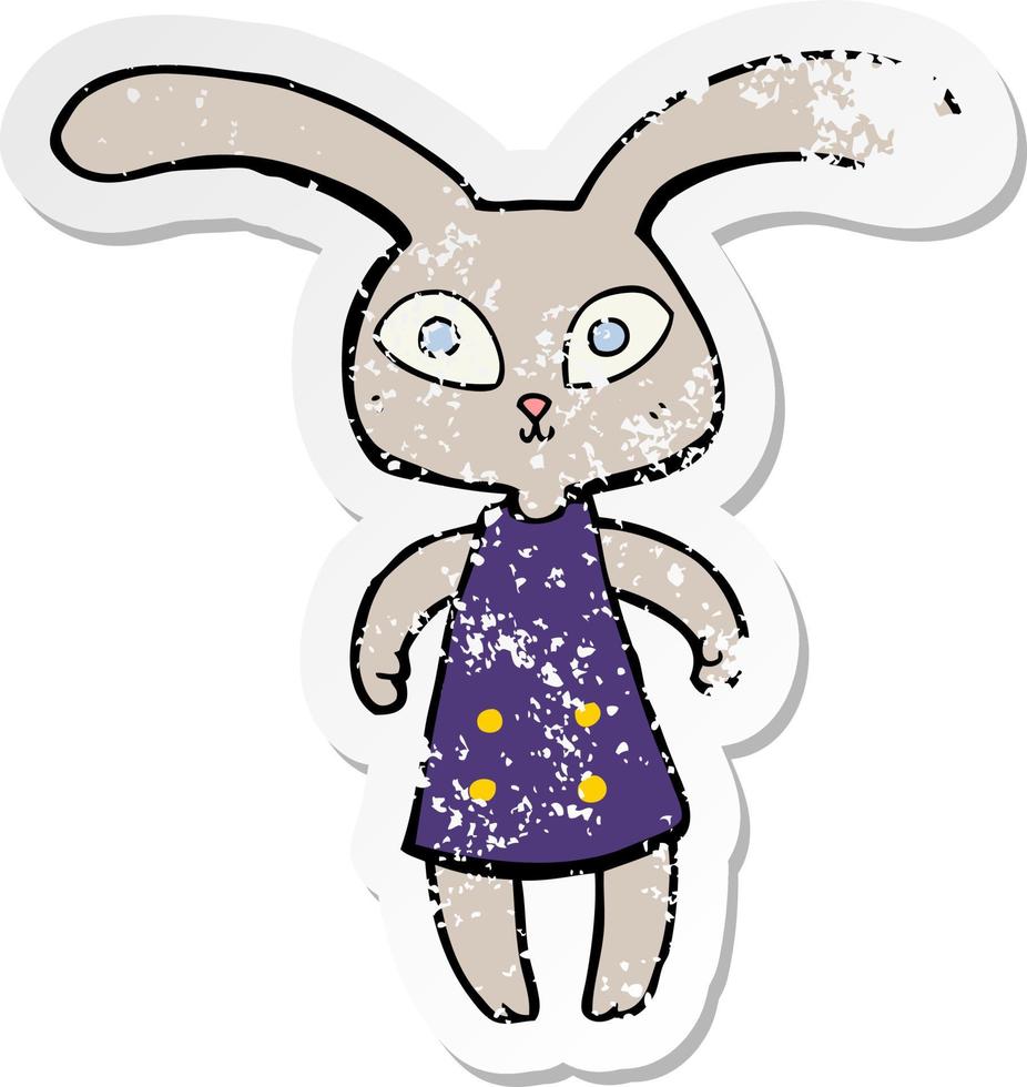 distressed sticker of a cute cartoon rabbit vector