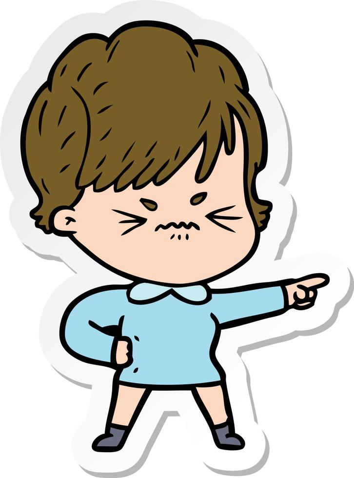 sticker of a cartoon frustrated woman vector