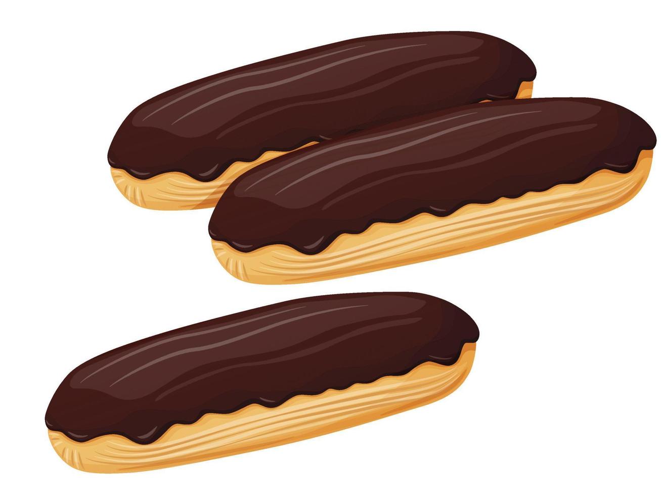 French eclair with custard and chocolate. Tasty dessert. vector