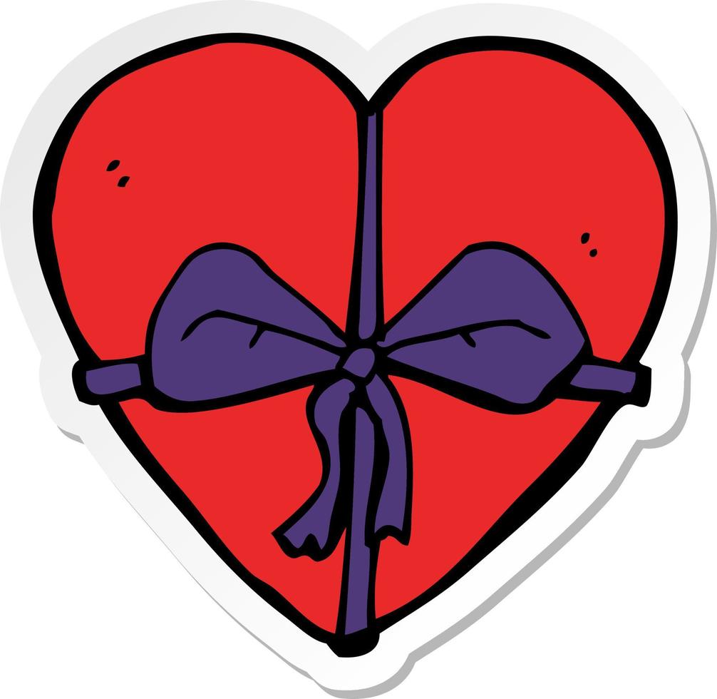 sticker of a cartoon heart shaped present vector