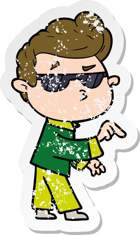 distressed sticker of a cartoon cool guy vector