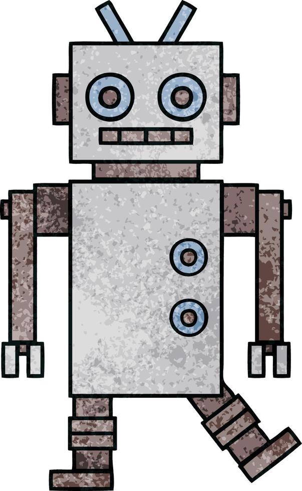 retro grunge texture cartoon dancing robot vector