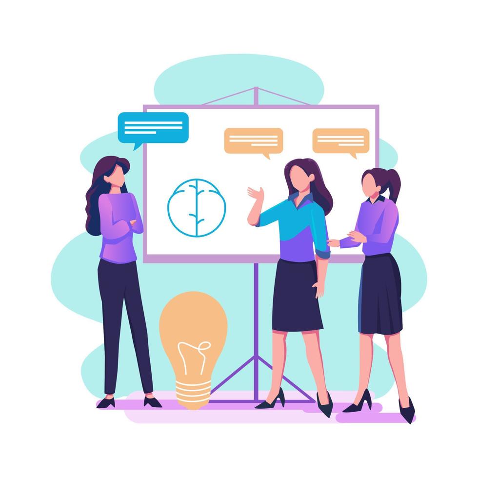 Brainstorm online meetup flat style illustration design vector