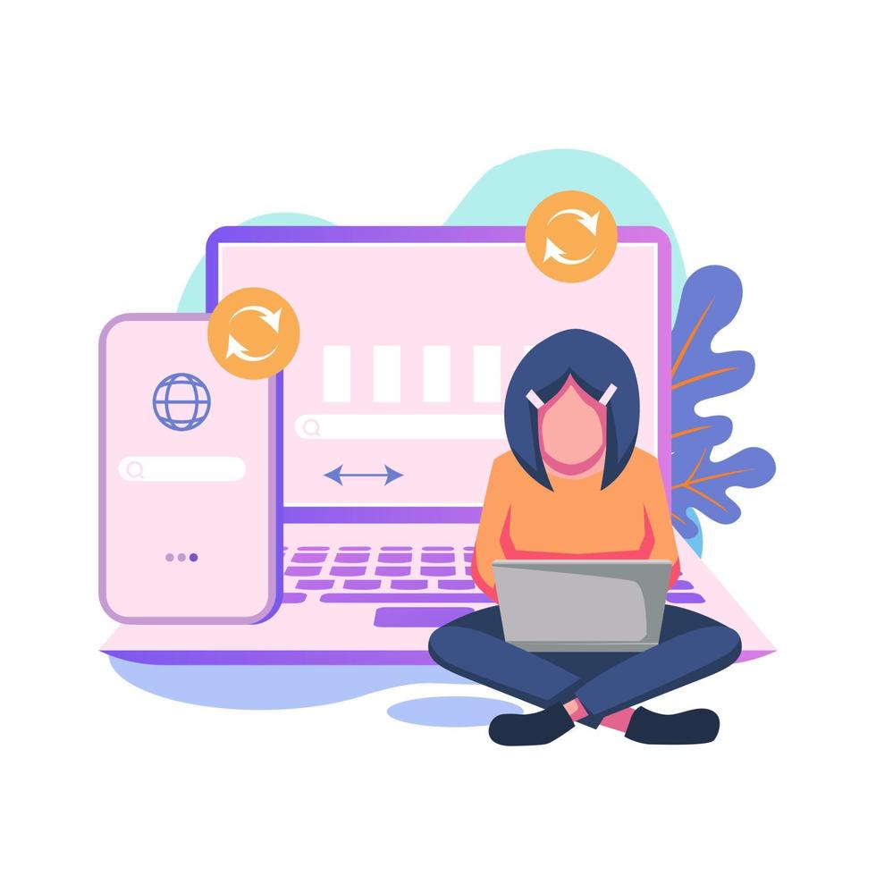 Crossdevice syncing flat style illustration design vector
