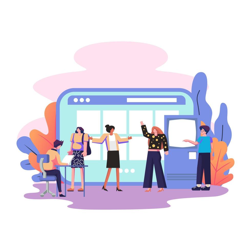 Electronic queuing flat style illustration design vector