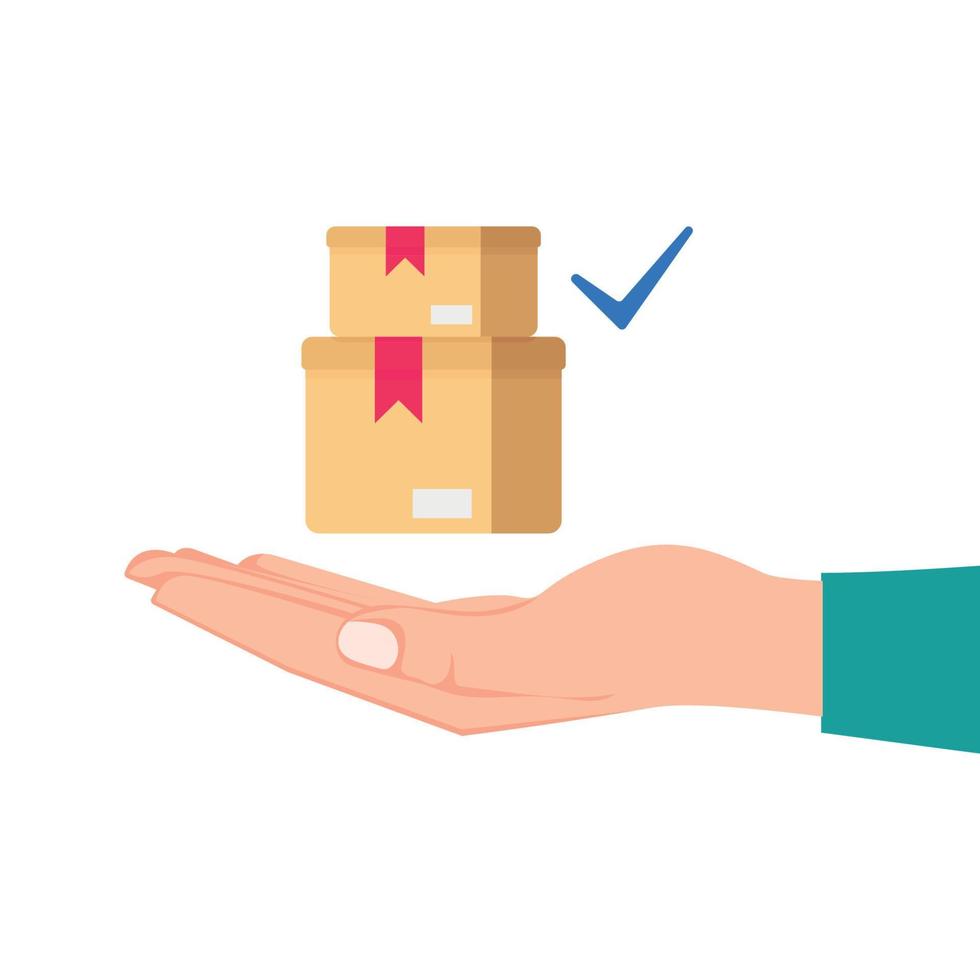 paquete de mano que sostiene la ilustración de entrega. vector