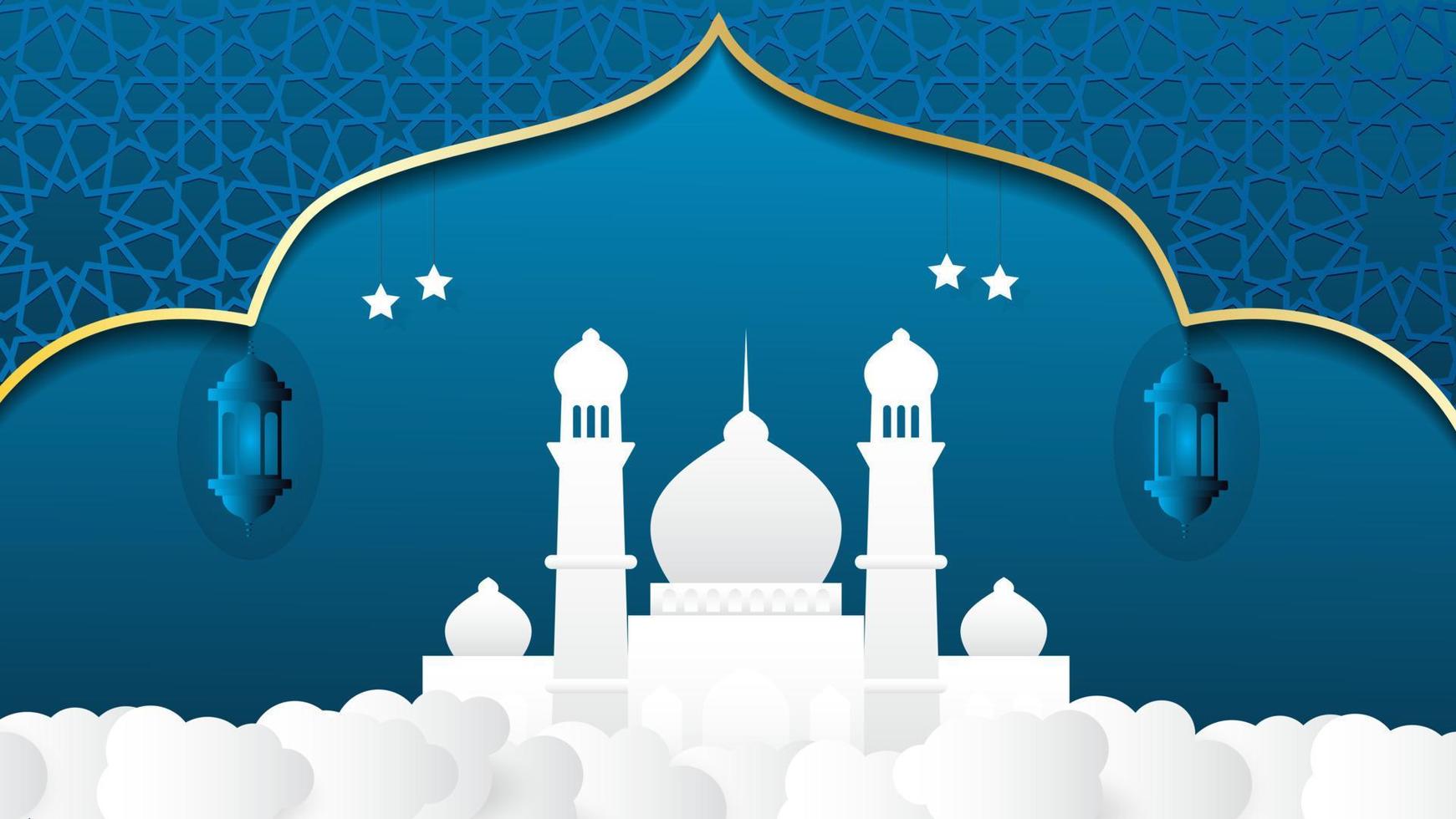 islamic banner with blue background and islamic pattern decoration