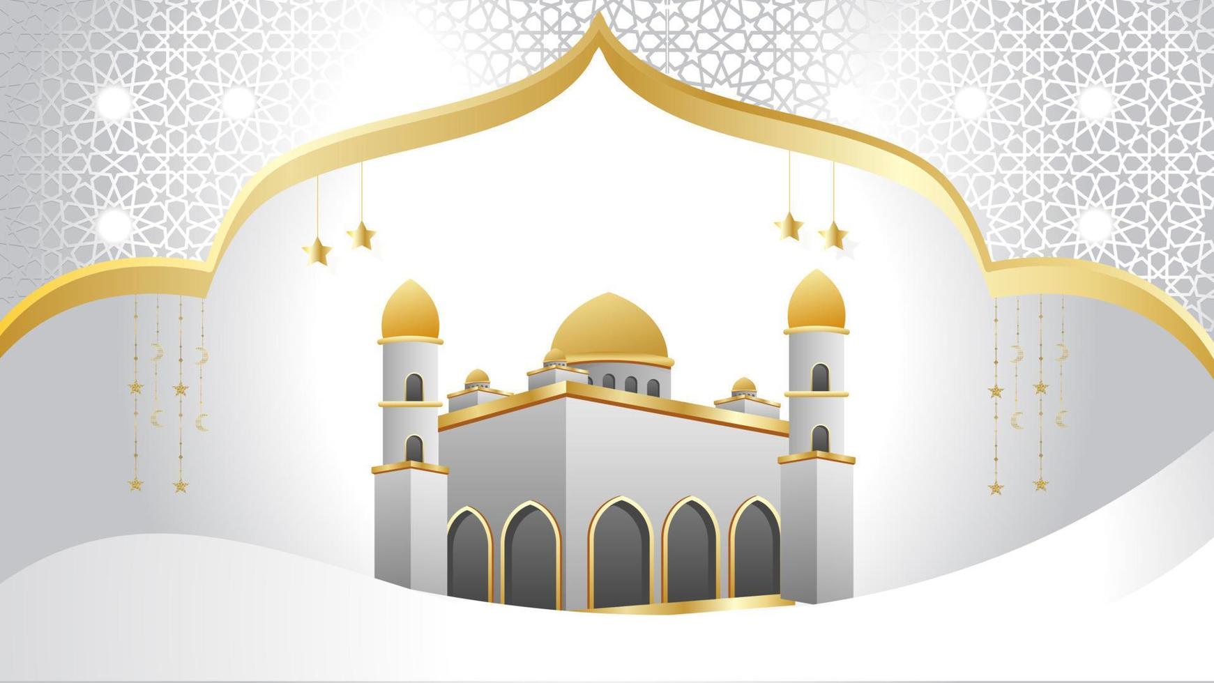 elegante estandarte árabe con fondo blanco y mezquita vector
