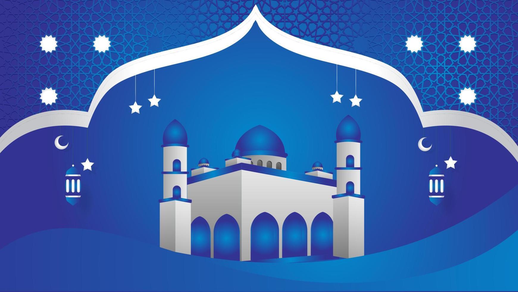 islamic banner with blue background and mosque vector