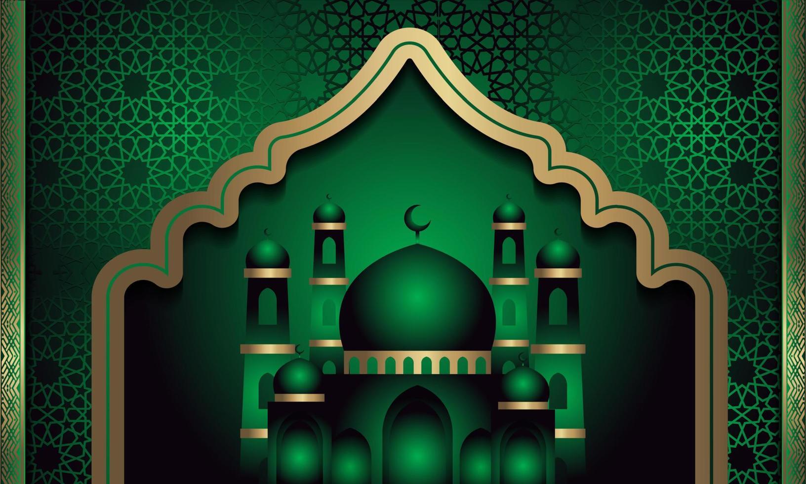 bandera árabe con fondo verde y mezquita vector