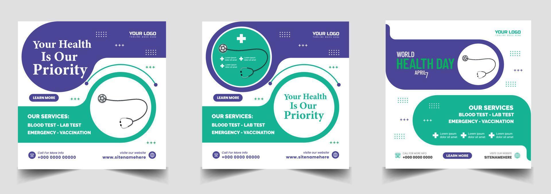 Health clinic social media post template design vector