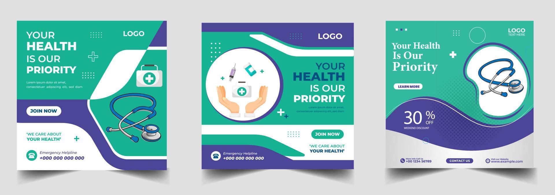 health social media post template design vector