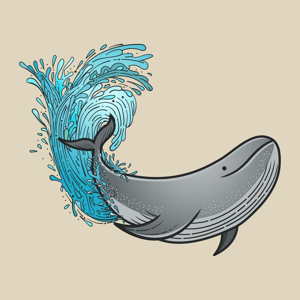 Vector illustration of Isolated humpback whale with a big wave