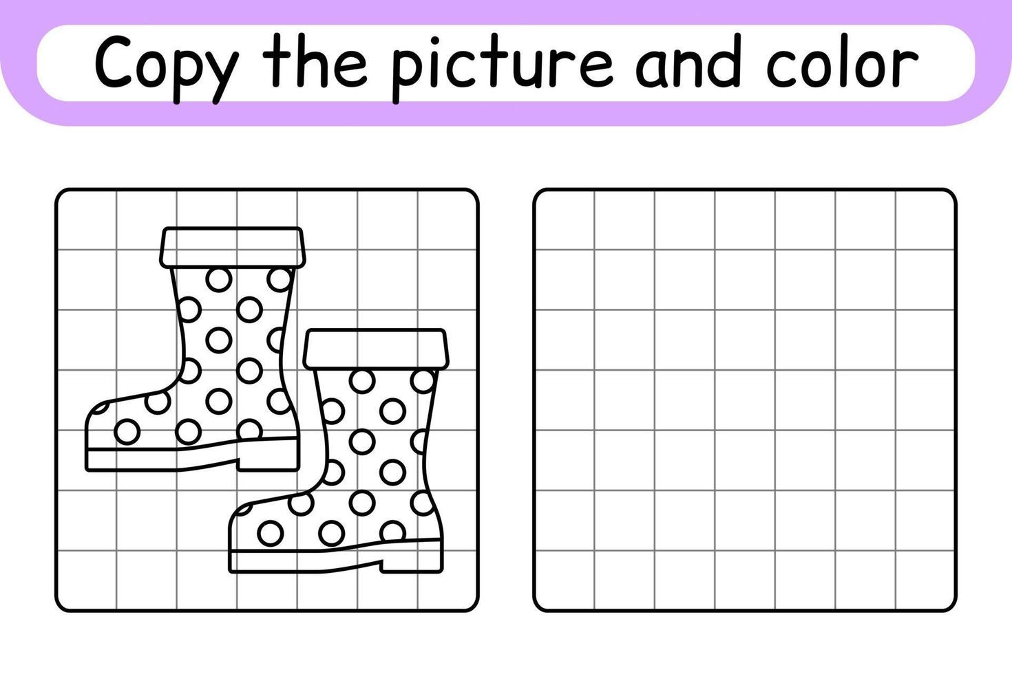 Copy the picture and color boots. Complete the picture. Finish the image. Coloring book. Educational drawing exercise game for children vector