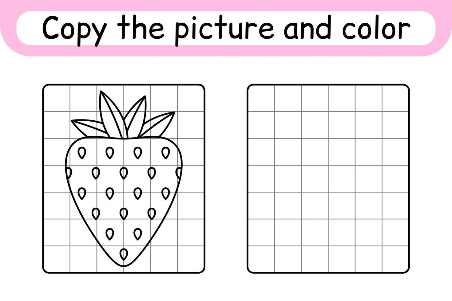 Copy the picture and color strawberry. Complete the picture. Finish the image. Coloring book. Educational drawing exercise game for children vector