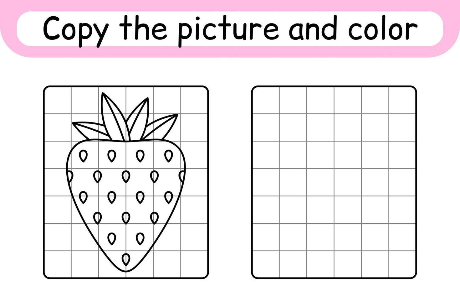 copia la imagen y colorea fresa. completa la imagen terminar la imagen. libro de colorear. juego educativo de ejercicios de dibujo para niños vector