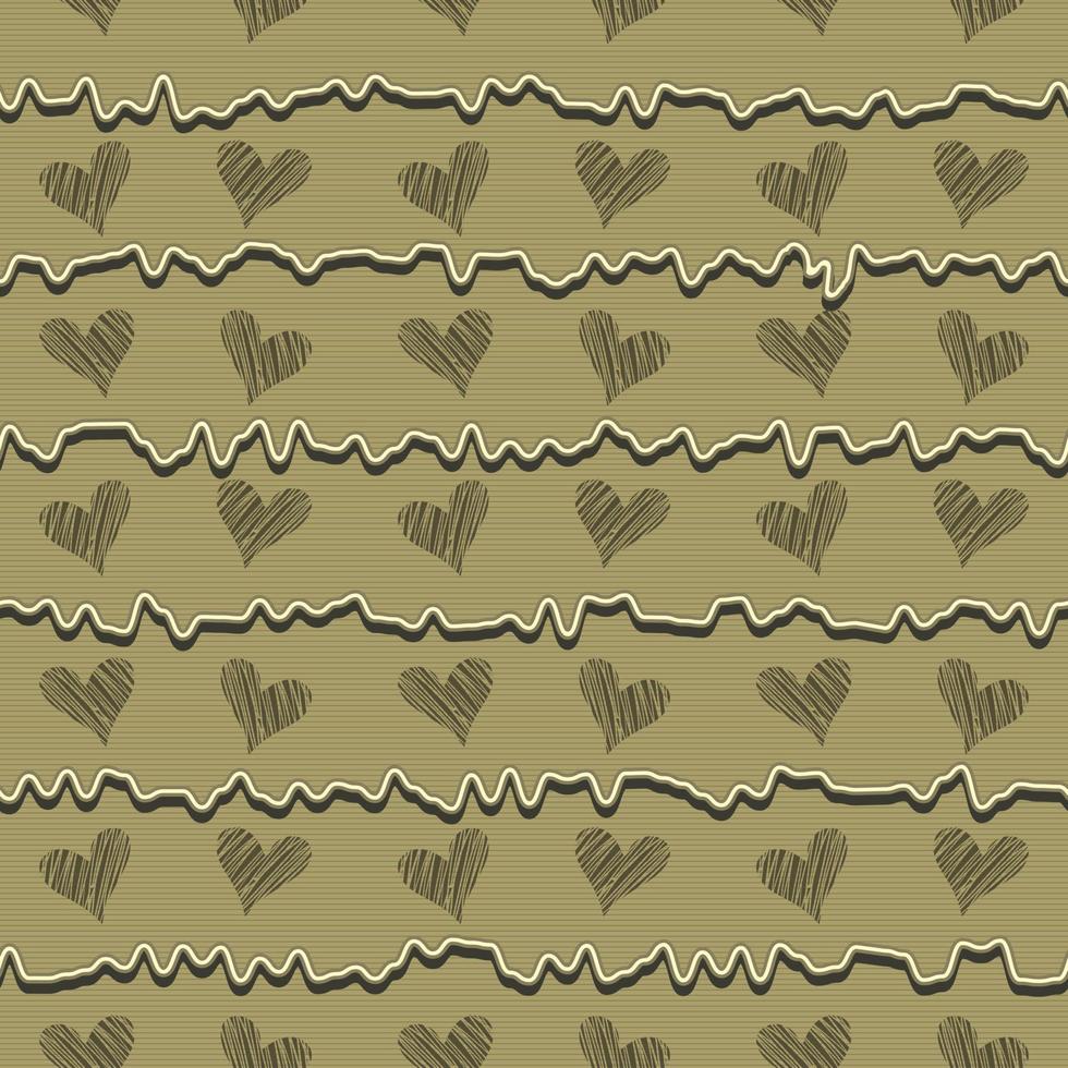 Abstract seamless heart and rough line pattern vector graphic illustration