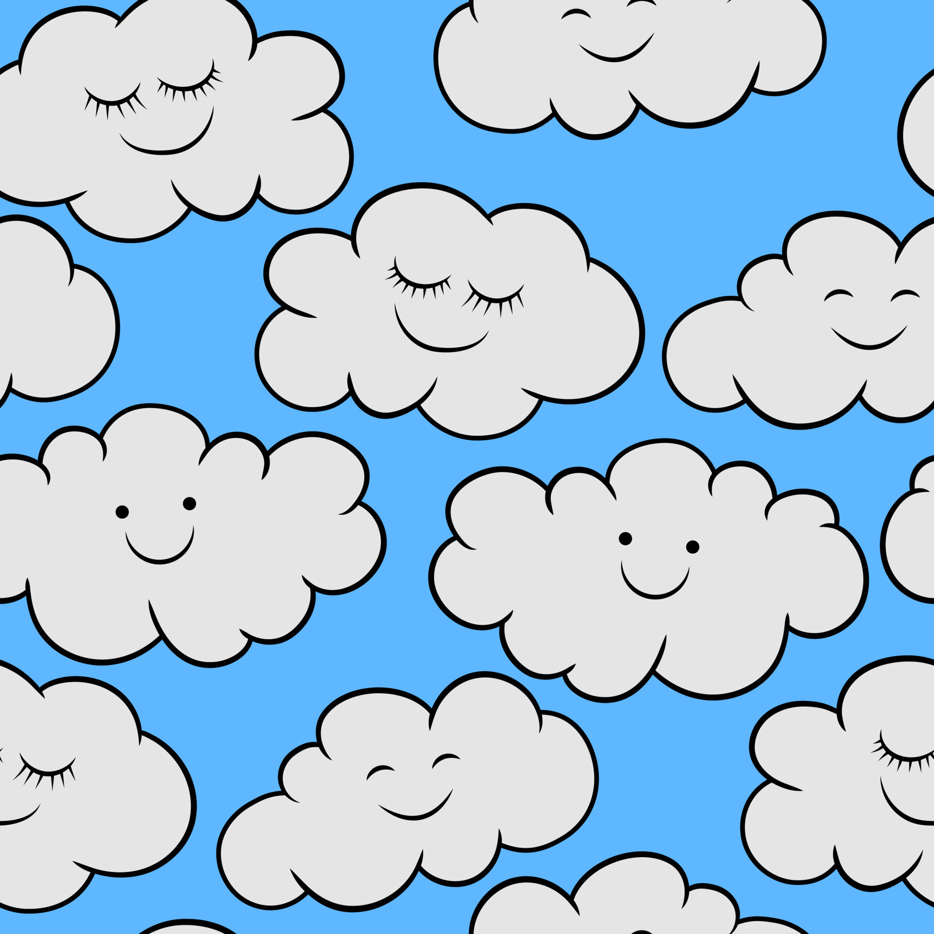 Cute clouds texture background seamless pattern for kids. Vector