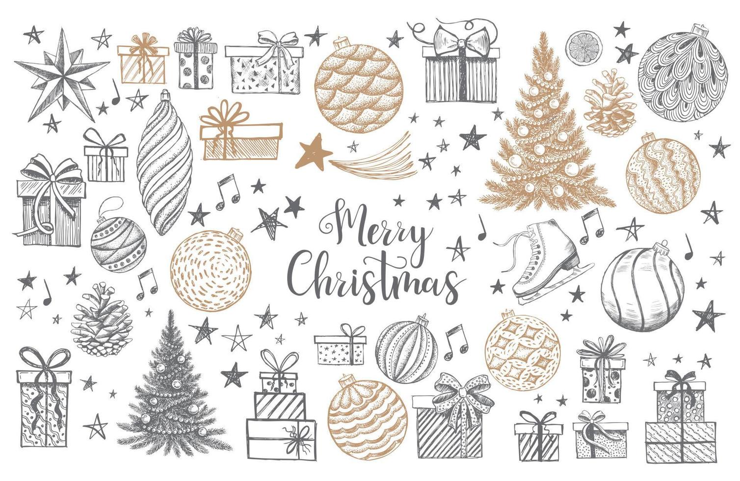 Christmas Doodle collection. Merry Christmas and New Year set. vector