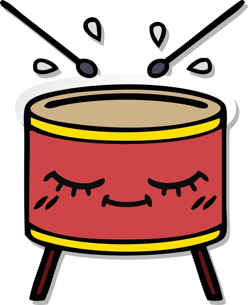 sticker of a cute cartoon drum vector