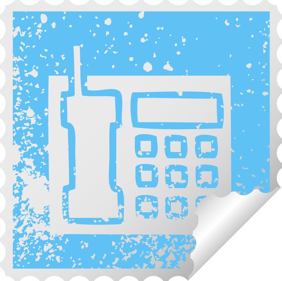 distressed square peeling sticker symbol telephone vector