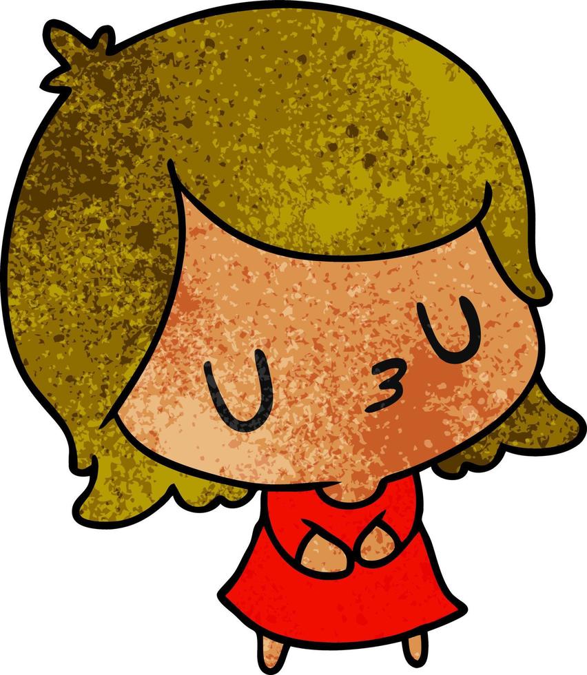 textured cartoon of a cute kawaii girl vector