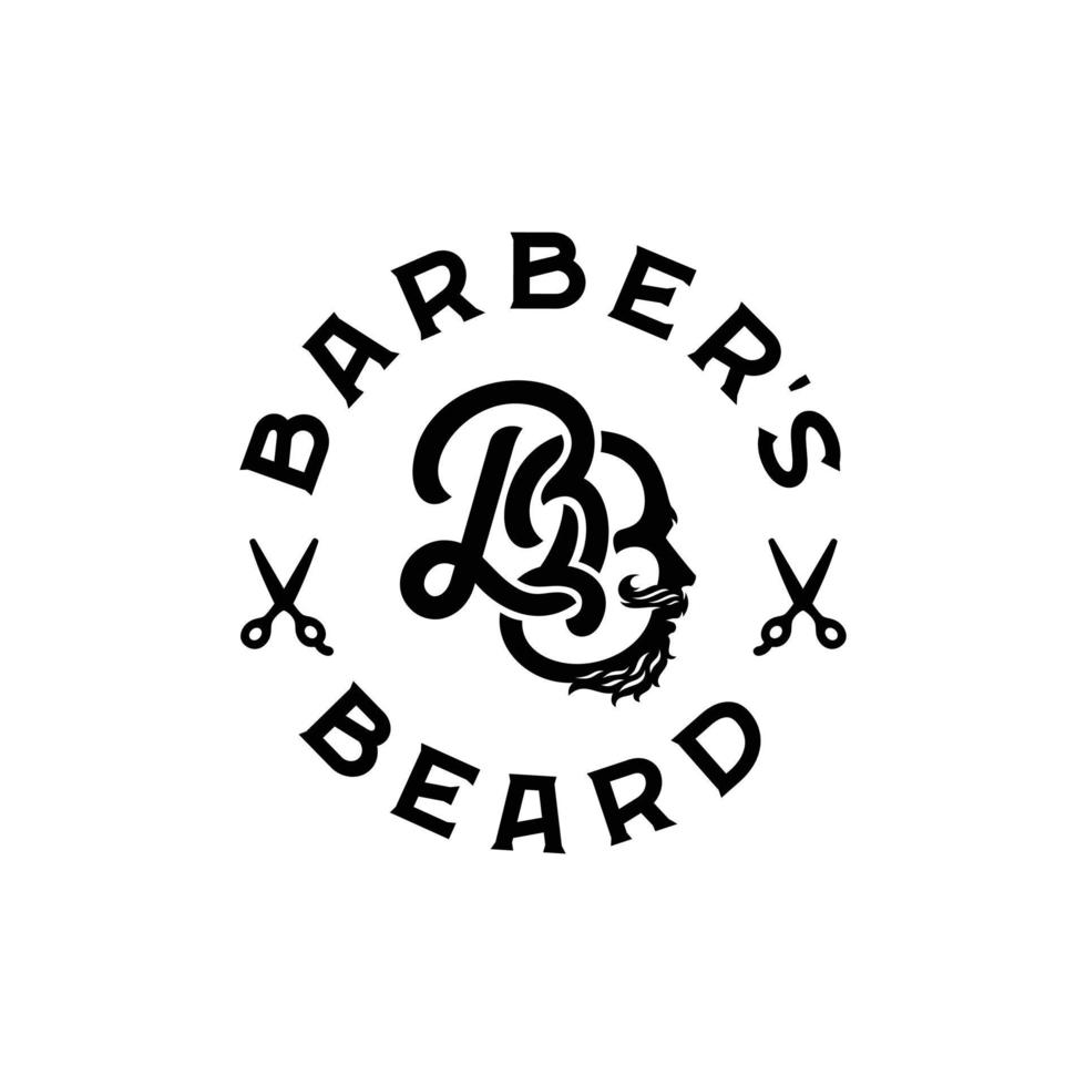 Barbershop logo badge with letter double B combine beard and mustache ...