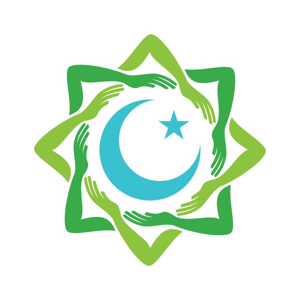 logo of Islamic charity with care hands form an octagonal star vector