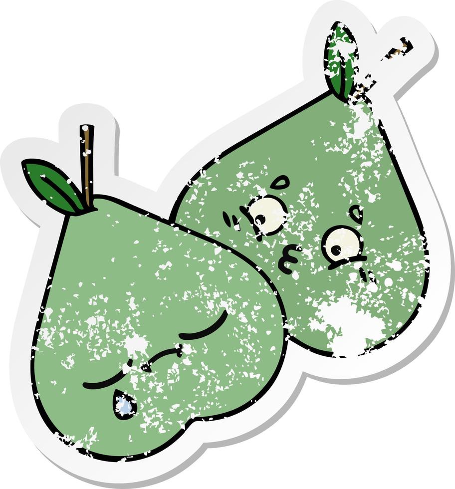 distressed sticker of a cute cartoon green pear vector