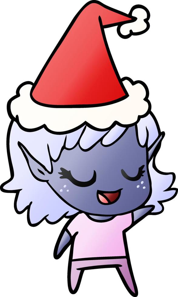 happy gradient cartoon of a elf girl wearing santa hat vector