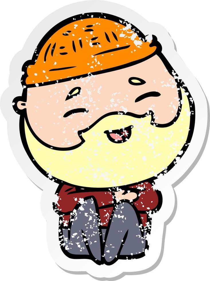 distressed sticker of a cartoon happy bearded man vector