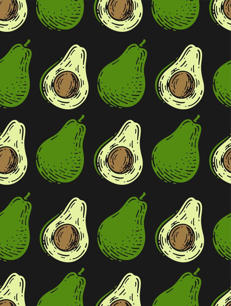 seamless pattern of Avocado fruits in doodle vintage style. vector