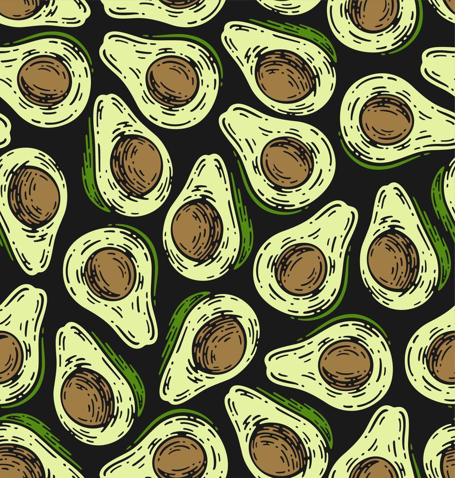 seamless pattern of Avocado fruits in doodle vintage style. vector