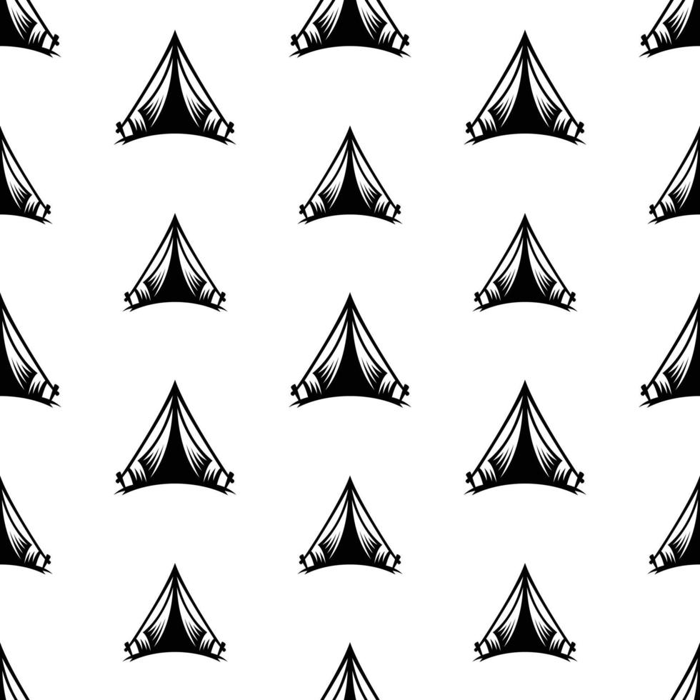pattern seamless of tent in style vintage, retro, engraved. vector