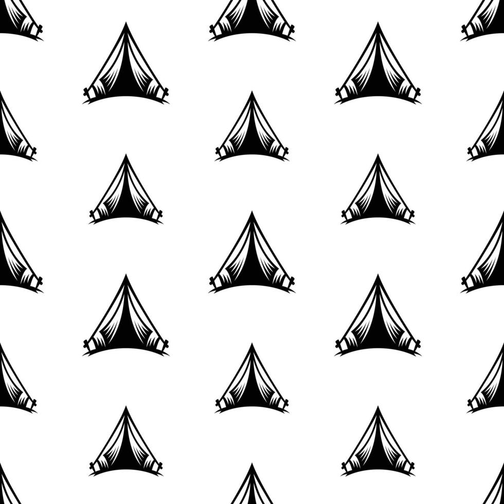 pattern seamless of tent in style vintage, retro, engraved. vector