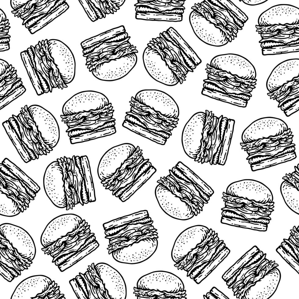 seamless pattern of burger in doodle vintage design vector