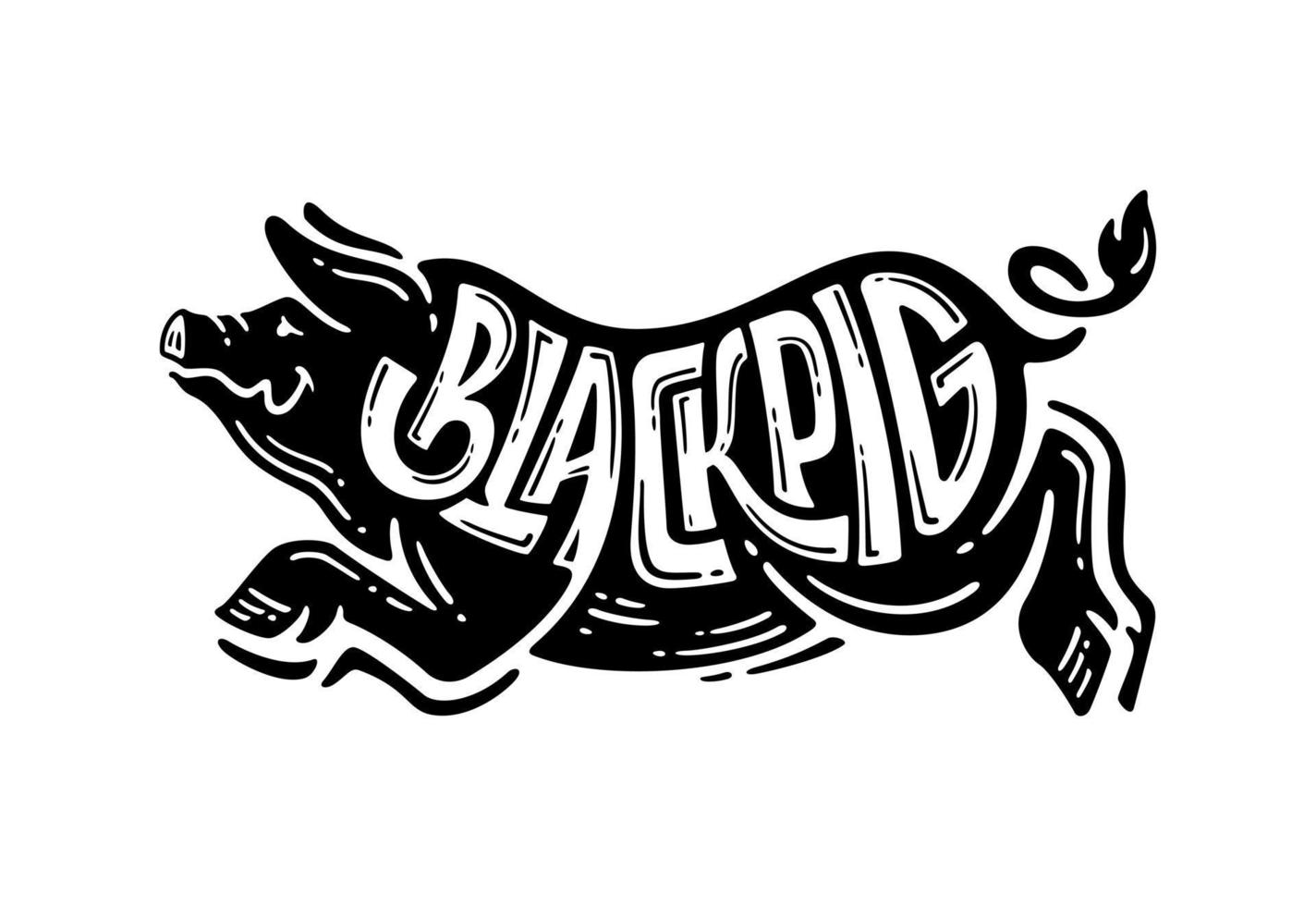 Black pig illustration. Logo Vintage with Typography vector