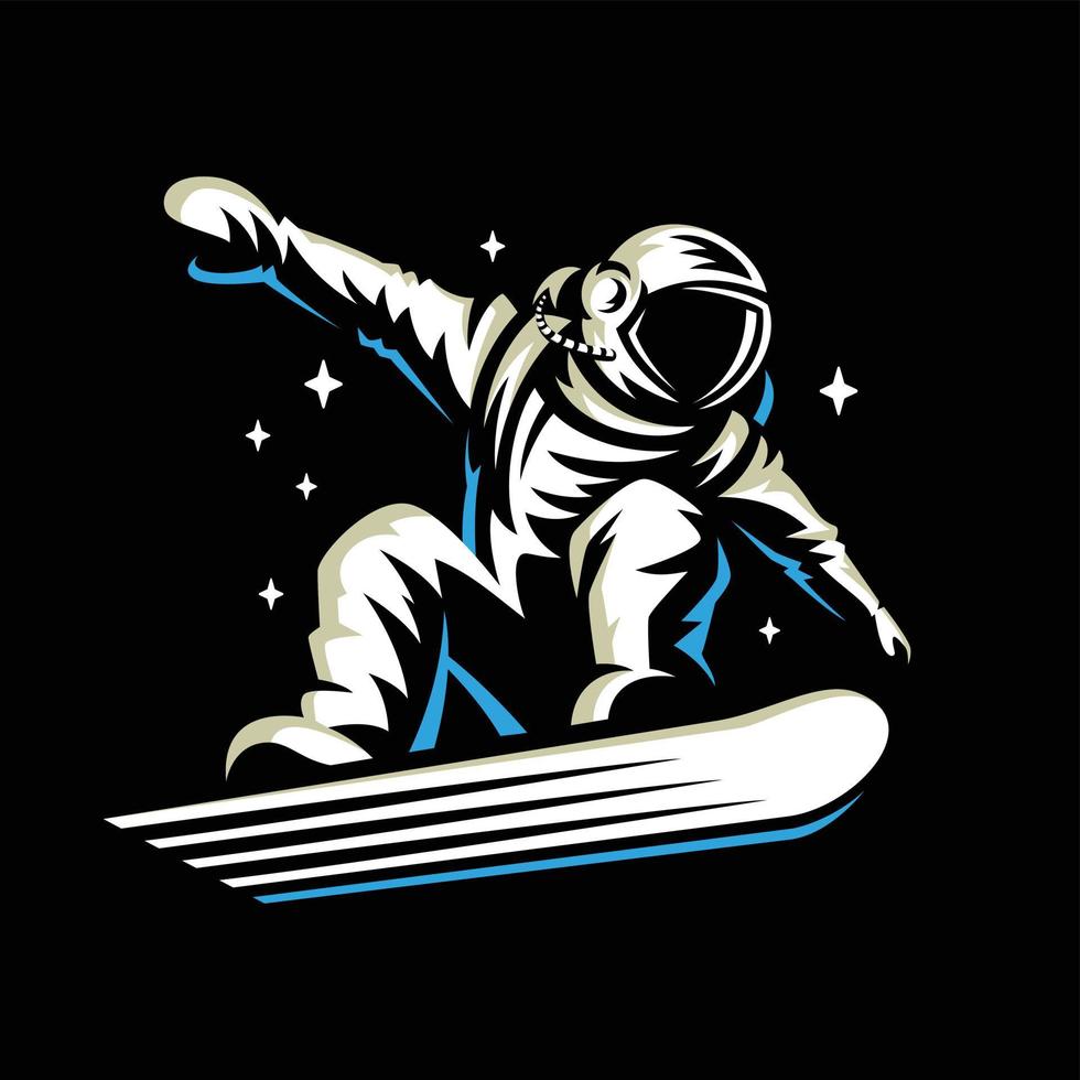 astronaut rides on snowboard through the universe.Space vector illustration.