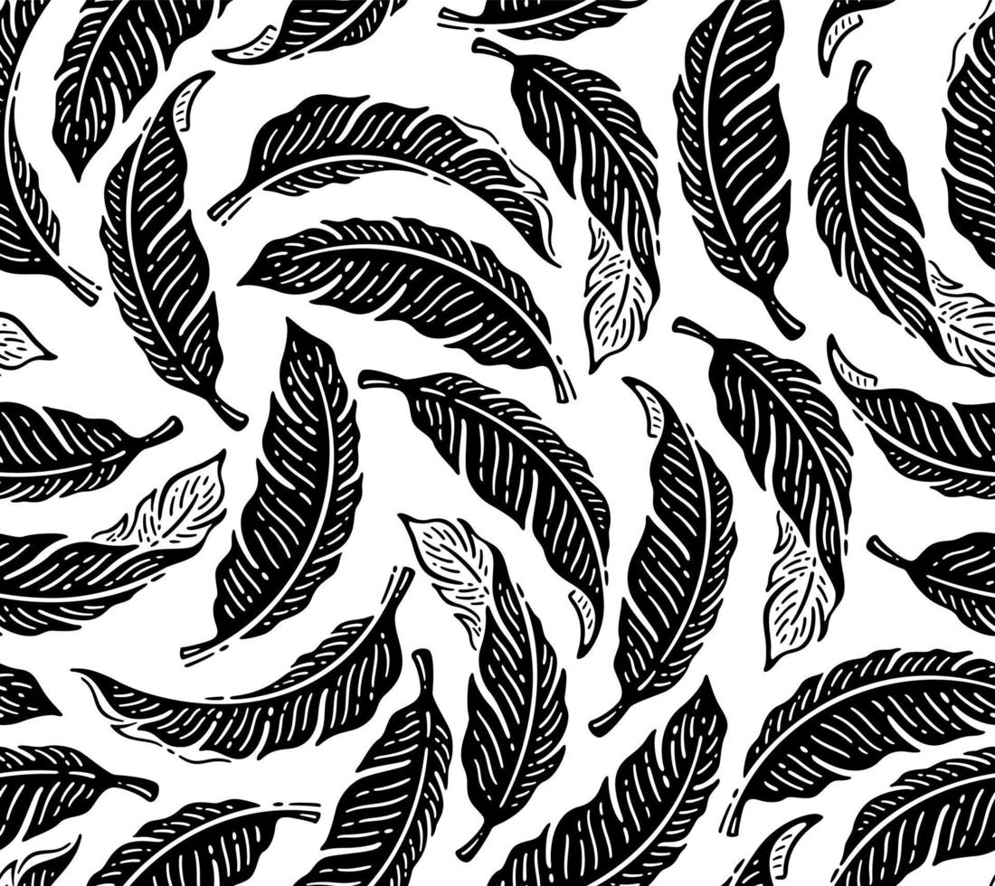 Seamless banana leaf pattern background. Black and white with  illustration. vector