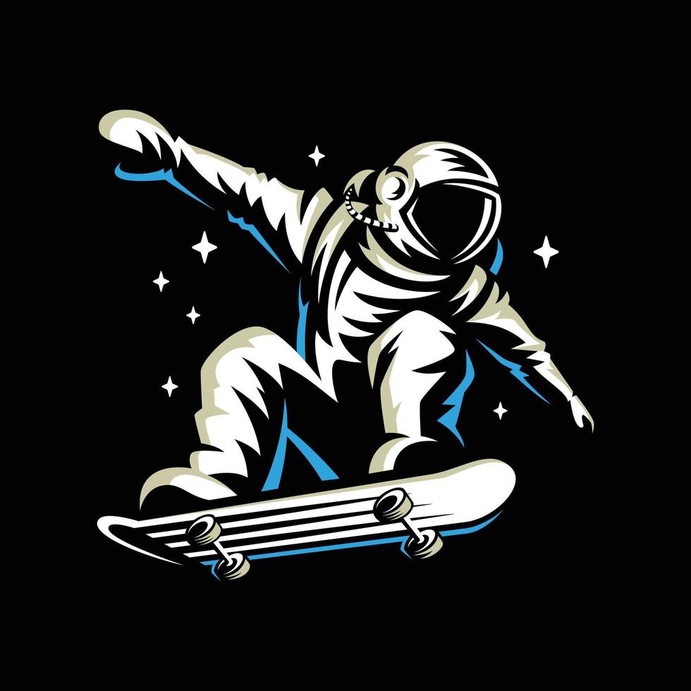 astronaut rides on skateboard through the universe.Space vector illustration.