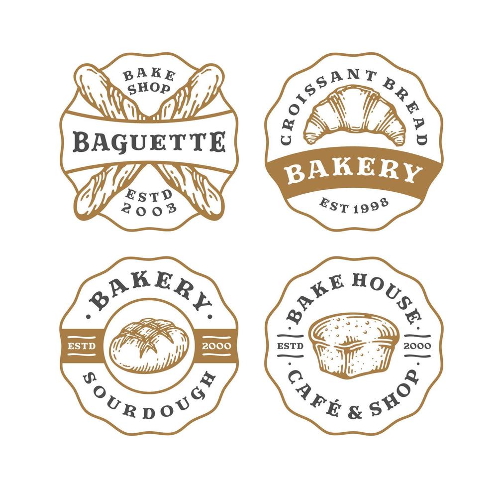 conjunto de insignia de logotipo de panadería en diseño vintage. vector