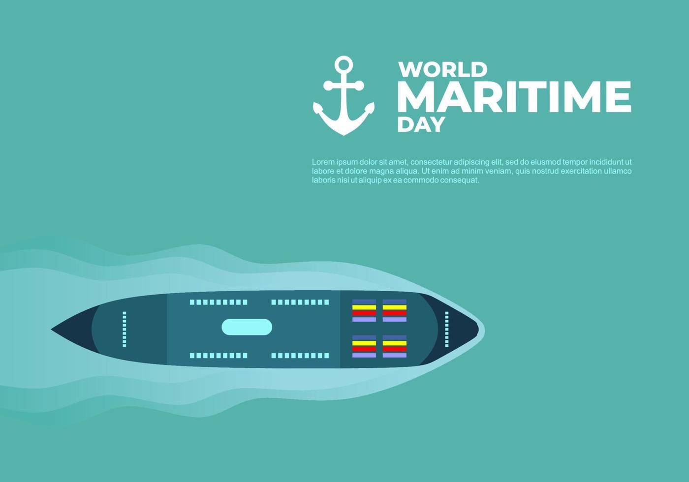 World maritime day background with big ship and anchor on ocean. vector
