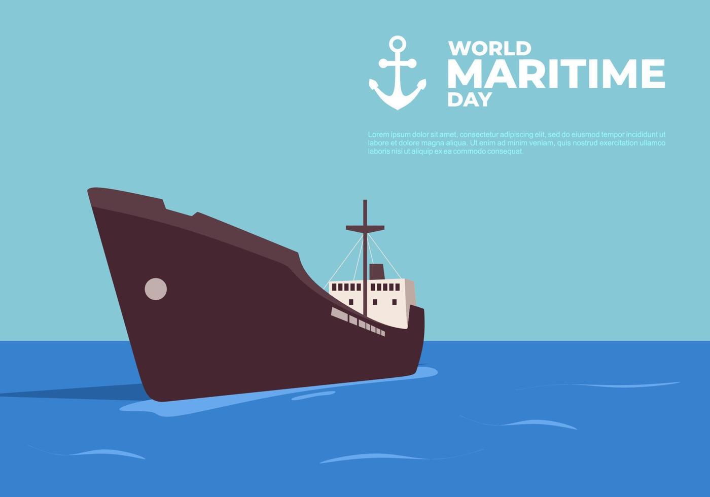 fondo del día marítimo mundial con gran barco en el océano y ancla. vector