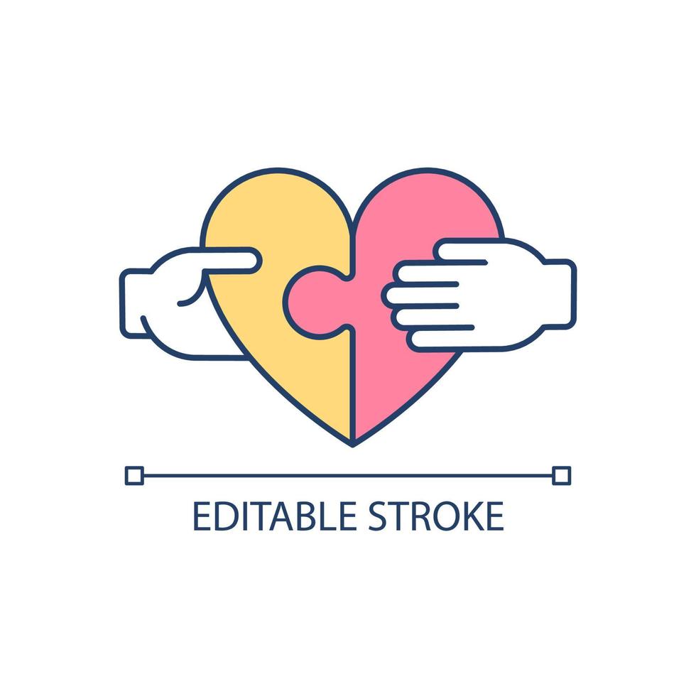 Sharing kindness and love RGB color icon. Humanitarian organization. Empathy ability. Express concern. Isolated vector illustration. Simple filled line drawing. Editable stroke.