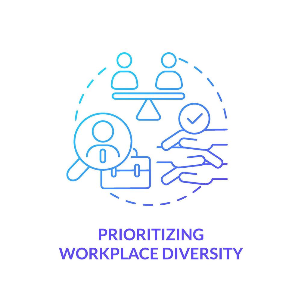 Prioritizing workplace diversity blue gradient concept icon. Example of ethical behavior abstract idea thin line illustration. Hiring process. Isolated outline drawing. vector