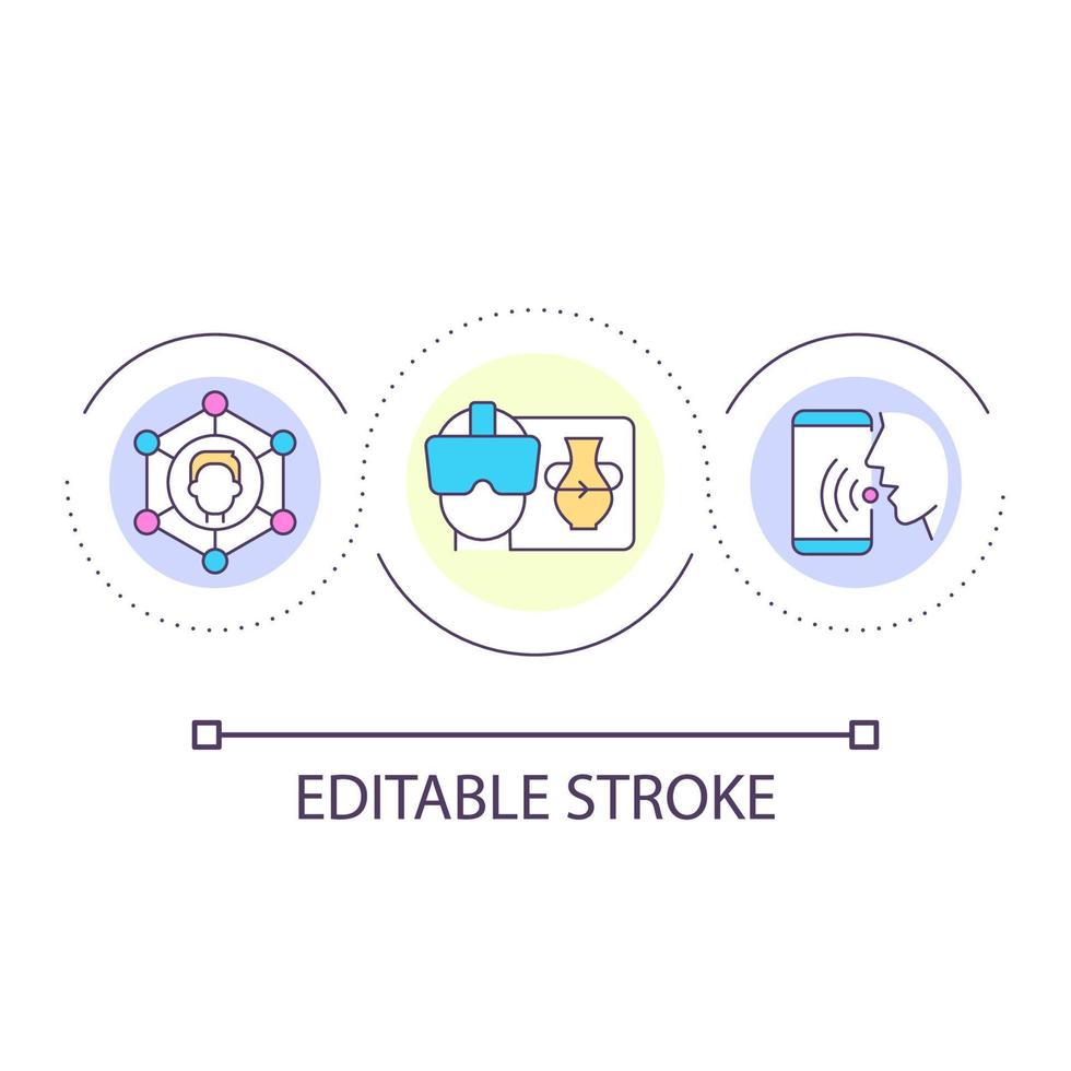 Technology for easier life loop concept icon. Augmented reality. Voice assistant. Networking abstract idea thin line illustration. Isolated outline drawing. Editable stroke. vector